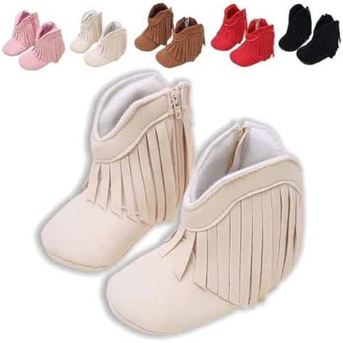 Baby Cowboy Boots for Boys & Girls Embroidery Western Baby Cowgirl Boots Infant Sequin Leather Baby Cowboy Boots Round Toe Ankle High Hook and Loop Shoes Slip-resistant Sole infant First Walker Newborn Soft Sole Flat Shoes