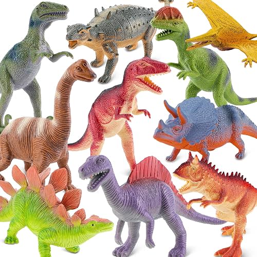 Big 7-8 Inch Dinosaur Toys for Kids 3-5, 10 PCS Large Realistic Plastic Dinosaur Figures Including T-Rex, Stegosaurus, Spinosaurus, Triceratops, Ideal Gift for Toddlers Boys&Girls 3+