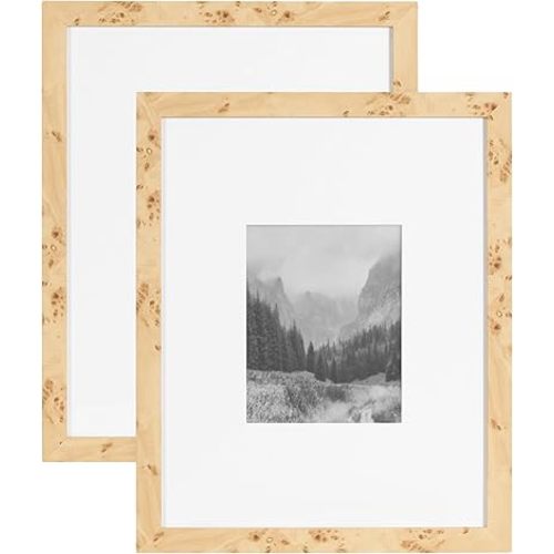 Kate and Laurel Burlock Transitional Faux Burlwood Picture Frame Set of 2, 16 x 20 matted to 8 x 10, Natural, Modern Two-Piece Burlwood Frame Set for Gallery Wall Decor for Living Room