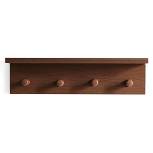 XAOHOME Wooden Floating Shelf with Hooks, Wall Organizer Shelf (Teak Colored Finish)