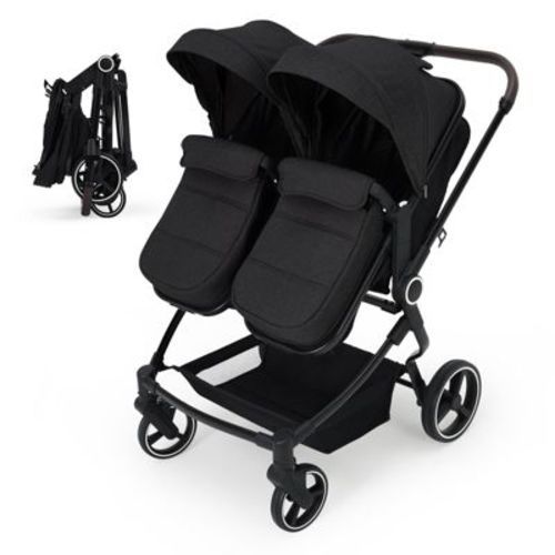 Double Stroller for Newborn and Toddler, Tandem Strollers with Lightweight Compact Fold, Adjustable Cancline & Canopy, Parent Cup Holders