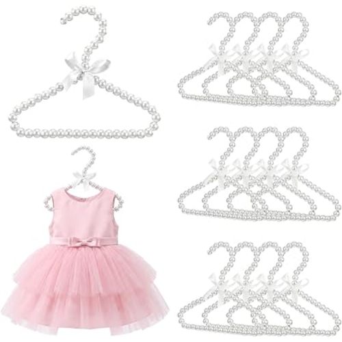 12 Pcs Pearl Hangers White Cute Beads Dog Pet Clothes Hanger for Baby Girl