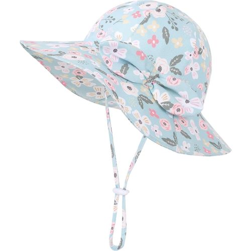 Baby Girl Sun Hat Infant Summer Beach Hats with UPF 50+ Toddler with Wide Brim Strap Outdoor Bucket Hat