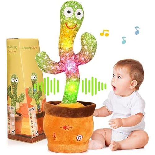 Volume Adjustable Dancing Talking Cactus, Singing Repeating Recording Mimicking Cactus Baby Toys, Interactive Learning Tummy Time Toy for Toddler Boys Girls, Stocking Stuffers for Kids, for Grandkids