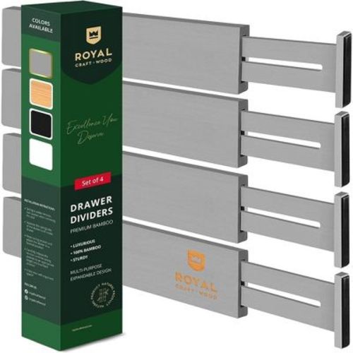 Adjustable Bamboo Drawer Dividers Organizers (17 - 22") - 4-Pack Expandable Drawer Organization Separators for Kitchen & More - Royal Craft Wood