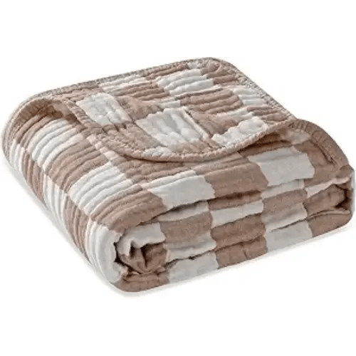 Ultra Soft Muslin Baby Blanket,A Versatile Swaddle and Bed Blanket for Babies, Toddlers, Boys, and Girls (1 Coffee Checkered 1 Pack). | 70% GOTS organic cotton & 30% viscose from bamboo, ultra-soft neutral, newborn toddler swaddle, crib & stroller, curate