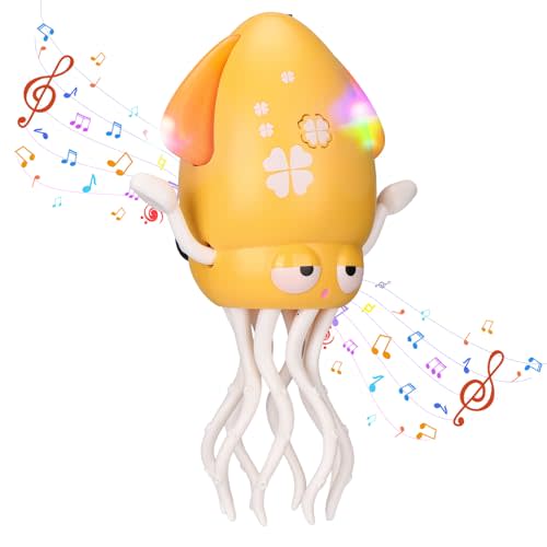 Vodolo Magic Electric Dancing Octopus Toy with Led Light and Music,Automatic Evasion Crawling Dancing Octopus Musical Toys with Fishing Rod,Dancing Squid Toy Baby Must Have,Tummy Time Baby Toys,Yellow