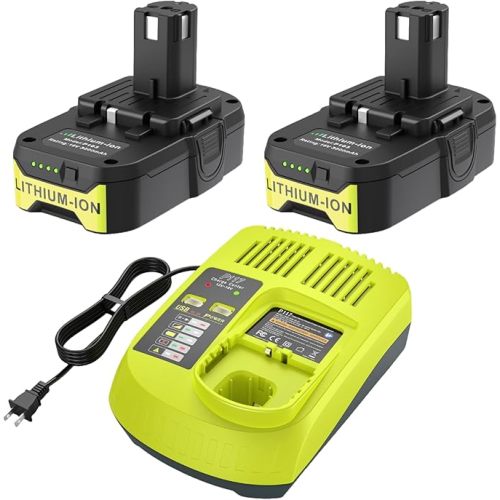 P103 18V 3000mAh 2-Pack Replacement Battery P117 12V-18V Charger for Ryobi Battery Charger Combo Compatible with P100 P102 P104 P105 P107 P108 P109 P190 Charger for Ryobi Lithium-Ion/NiCad/NiMh