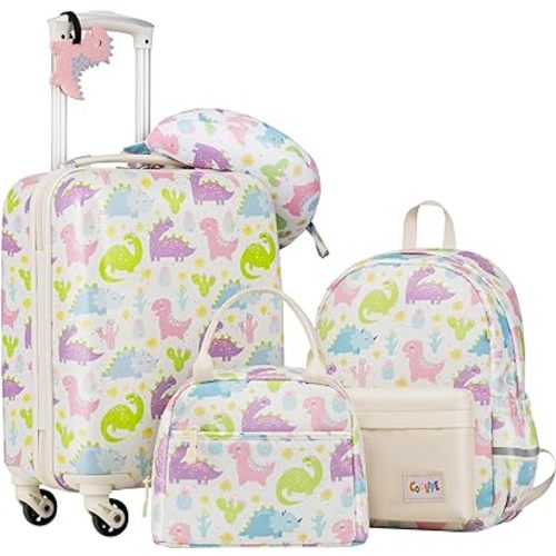 Coolife Kid’s Luggage Set 5 Piece Suitcase Set 16’’ Carry on Hardside Spinner Toddler Luggage Travel Rolling Luggage Girls Boys