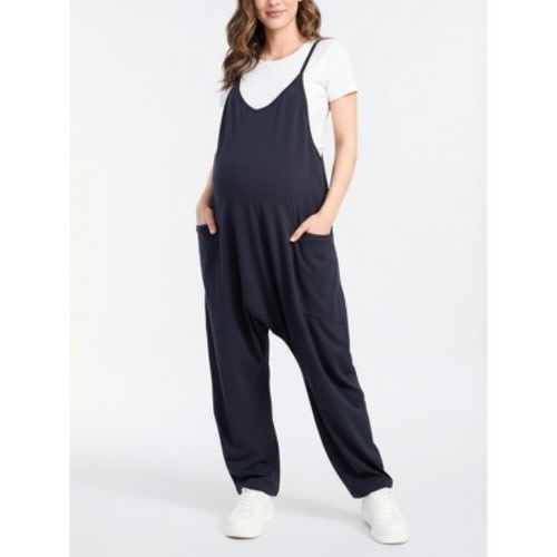 Women's Sleeveless Relaxed Fit Maternity Jumpsuit - Black - Size: Large - Motherhood Maternity