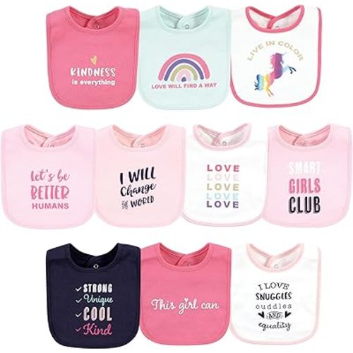 Hudson Baby Unisex Baby Cotton Bibs, Empowerment, One Size
