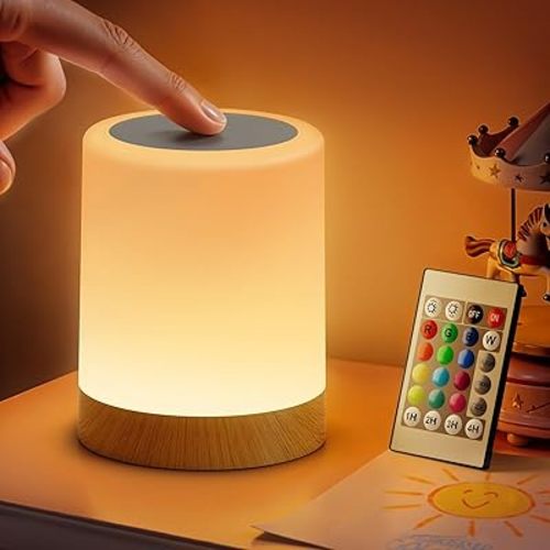 Auxmir LED Night Light Bedside Lamp Touch and Remote Control Dimmable Tabletop 13 Colors Changing 5 Brightness Adjustable Rechargeable Portable Lamp for Baby Kids Bedroom Living Room Outdoor Camping