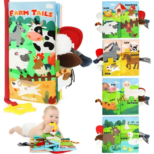 Baby Books 0-6 Months, Baby Boys Girls Shower Gifts, Tummy Time Baby Toys 0-6 6-12 Months, Crinkle Cloth Book, Newborn Infant Teether Toy, Early Development Stroller Soft Toys, Stocking Stuffers