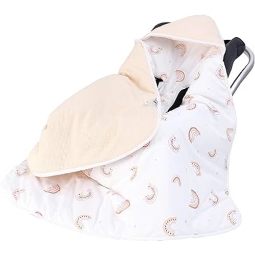 Miracle Baby Car Seat Blanket, Double-Layered Waffle Swaddle, 90 x 90 cm, All Seasons (Apricot + Rainbow, Winter)