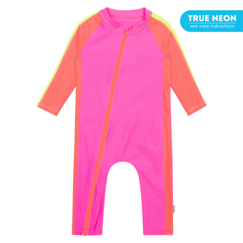 Sunsuit - Long Sleeve Romper Swimsuit | "Neon Pink/Orange"