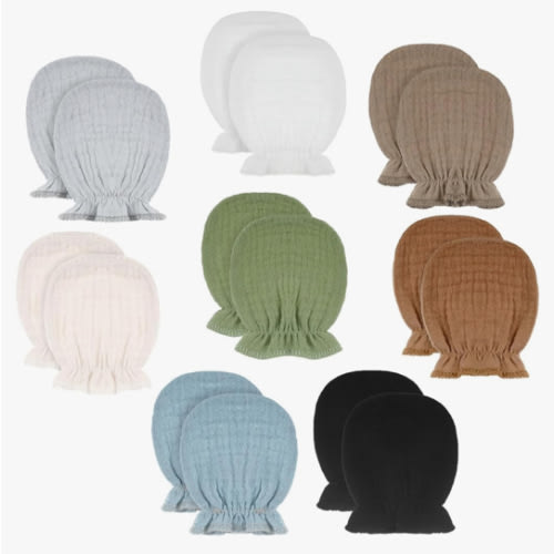 Newborn Baby Muslin Mittens 0-6 Months No Scratch Elastic Wrist Soft Breathable Gloves Bulk Cotton for Infant