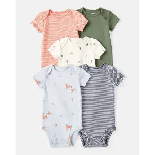 Baby Boy 5-Pack Cowboy Print Cotton Multipack Bodysuits - Blue/White/Orange/Green | Carter's