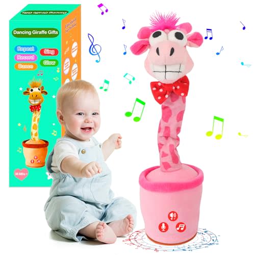 SANJOIN Dancing Talking Giraffe Toy for Baby Toddler, Boys Girls Gifts Singing Mimicking Recording Repeating What You Say Baby Toys with 120 English Songs (Pink)