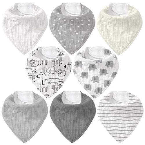 8 Pack Muslin Baby Bandana Bibs for Drooling and Teething