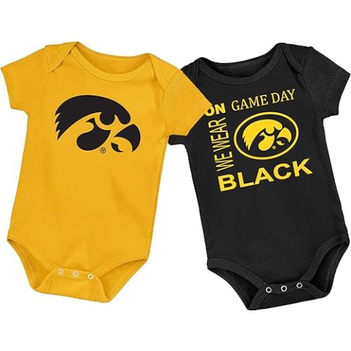 Iowa Hawkeyes Officially Licensed Baby Gold LOGO Bodysuit and Black On Game Day Bodysuit 2-Pack