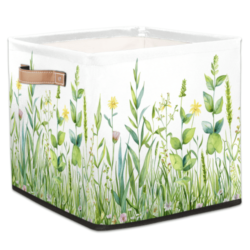 CURLYOOT Spring Floral Cube Storage Bin, 13 x 13 x 13 Storage Cube Bins for Organizing, Farmhouse Summer Flowers Fabric Foldable Closet Baskets with Handles for Closet, Shelves, Clothes