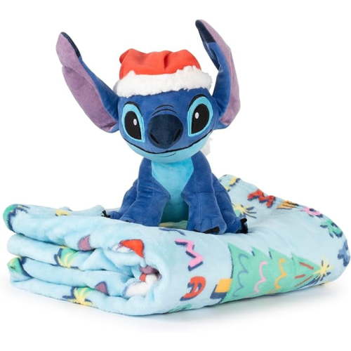 Lilo and Stitch Merry Christmas Holiday Throw Blanket & Mini Pillow Buddy Set