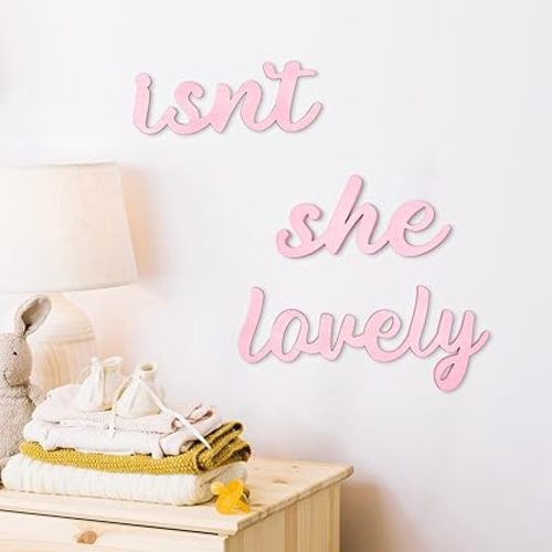 Wood Sign Boho Decor Isn’t She Lovely Wall Art Bedroom Baby Girl Princess Room Nursery Shelf Home Decoration (Pink)