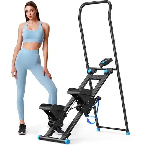 MERACH Stair Stepper for Home Gym Exercise, New Version Stairmaster for Full-Body Workout, Compact Folding Stair Climber with Extended Step Range, Adjustable Handlebar/Pedal