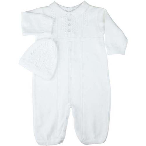 Boys Collar Knit Longall with Hat White - Feltman Brothers | Maisonette