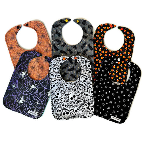 Handmade Halloween Baby Bib – Spooky Prints, Cotton Snap Closure