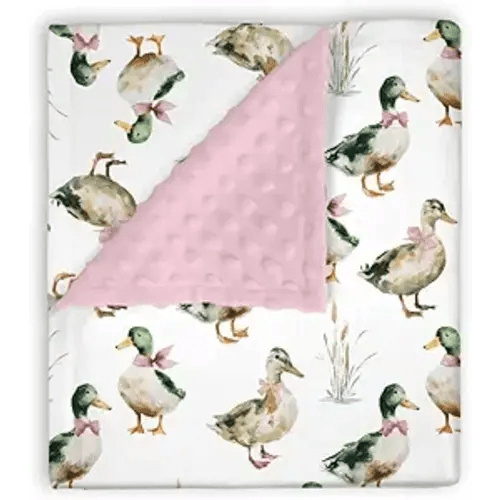 Dirty Pink Mink Baby Girl Blanket Mallard Duck Hunting Pink Bow, Boho Animal Hunter Soft Double Layer Dotted Backing Receiving Swaddle, Newborn Toddler Nursery Crib Bedding Shower Gift 30 x 40