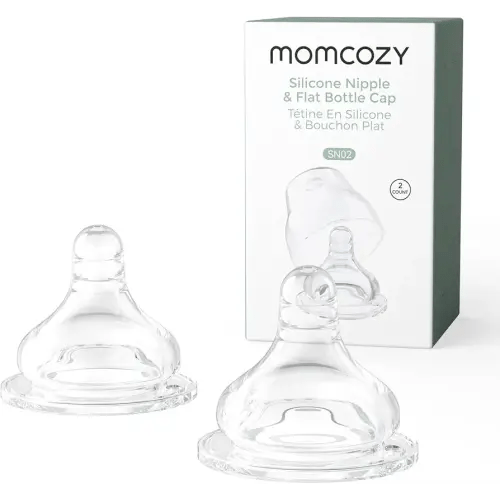 Momcozy Soft Baby Nipple Premium Natural Flow Silicone for Wide-Neck Bottles, BPA-Free, Perfectly Compatible with Momcozy Breast Milk Cooler, Medium (Pack of 2)