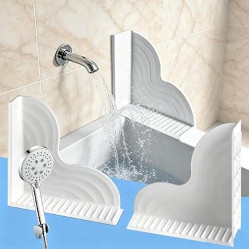 2 Pack Bathtub Splash Guard,Upgraded All-Silicone Strong Suction Cups, 5° Slope Fast Self-draining,No-Adhesive Reusable Shower Splash Guard for Bathtub,Shower,Kitchen,RV,Camper