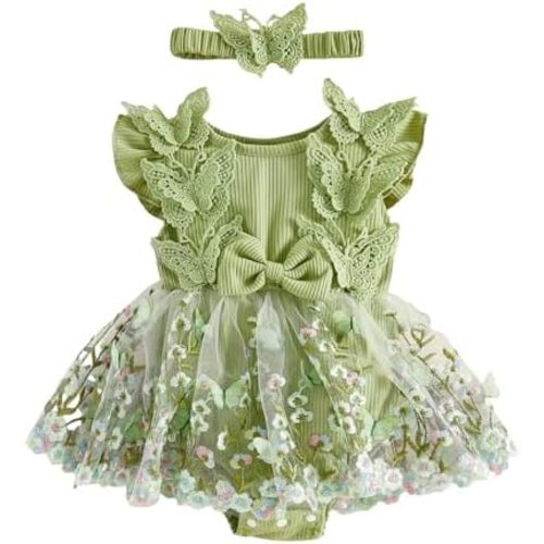 Douhoow Baby Girl Dress Romper Baby Romper Dress Flowers Embroidery Tulle Skirt Infant Girl Summer Clothes with Headband