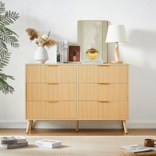 6-Drawer Bedroom Dresser with Wavy Design, Wooden Chest of Drawers, Natural - ModernLuxe