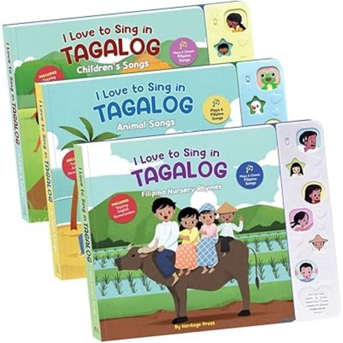 Wonderly Press I Love to Sing in Tagalog Full Collection 3-Book Bundle, Press and Play Interactive Song Book, Books for Toddlers, Filipino Baby Books