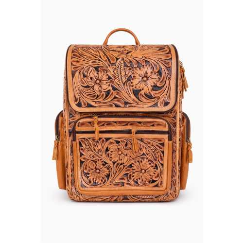 Hand-Tooled Genuine Leather Backpack – Western Floral Carved Artisan Travel Pack