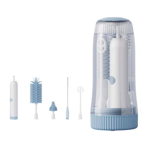 Electric Baby Bottle Brush Set Uv Sterilizer Portable Silicone Cleaner For Nipple Straw Cup With 5 Pieces Blue