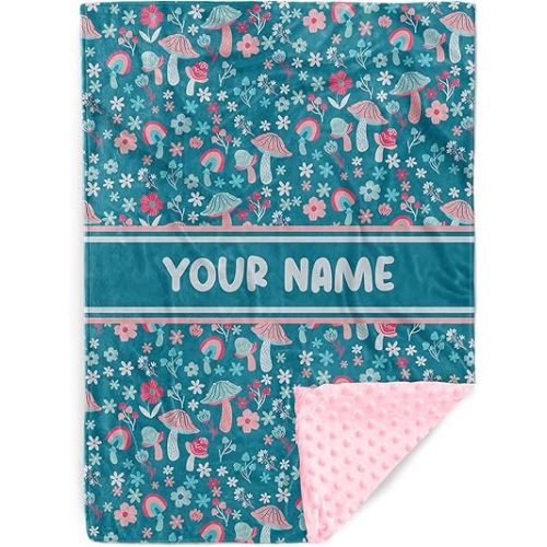 Personalized Baby Blankets for Girls, Custom Name Baby Blanket with Magic Mushrooms Theme, Soft Plush Receiving Blanket for Newborns Toddlers, Ideal for Baby Showers and Nursery Decor