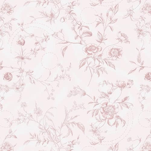 Ismoon Peel and Stick Wallpaper Floral Pink Stick on Wall Paper Vintage French Contact Paper for Cabinet Textured Removable Self Adhesive Wallpaper Vinyl Roll Shelf Deco, 17.3x78.7in