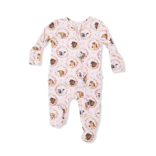 Farm Animals Floral Cameos Pink - 2 Way Ruffle Back Zipper Footie – Angel Dear