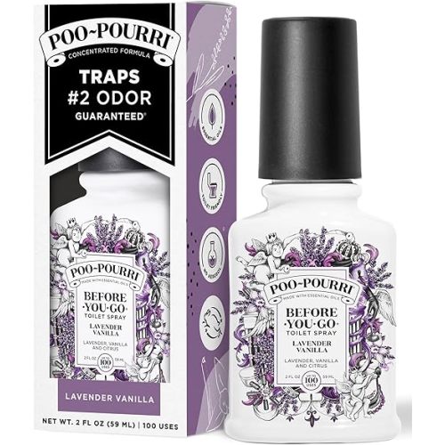 Poo-Pourri Before-You-Go Toilet Spray, Lavender Vanilla, 2 Fl Oz, Up to 100 Uses, Bathroom Odor Deodorizer with Essential Oils for Home or Work, Travel Essentials, TSA Approved Size