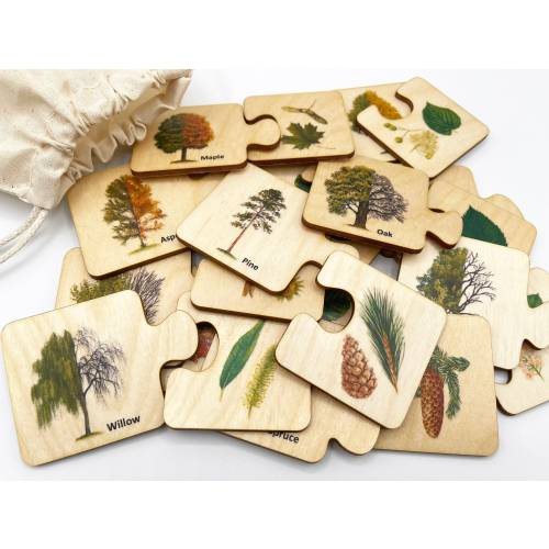 Montessori Wood tree leaves matching puzzle/ Homeschool Preschooler toddler leaf puzzle activity/ wood toys gift for kids/ nature study