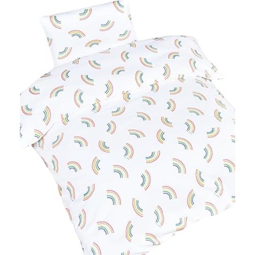 MEJU Dot Rainbow Cute 100% Cotton Duvet Cover + Pillowcase Bedding Set with Zipper Closure for Baby Toddler Boys Girls Crib Bed Decoration Gift (Rainbow)