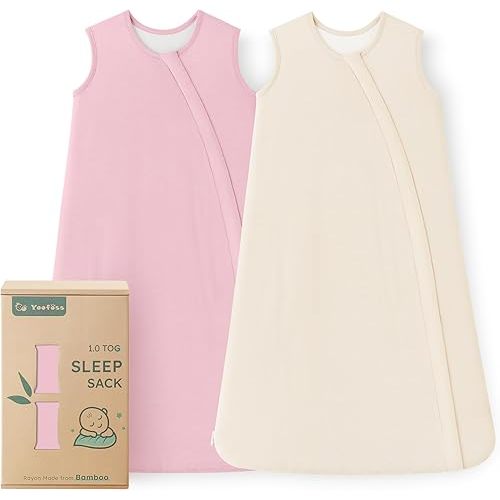 Yoofoss Rayon Made from Bamboo Baby Sleep Sack 12-18 Months TOG 0.5 Baby Wearable Blanket, Super Soft Infant Toddler Sleeping Sack 2-Way Zipper, Pink&Beige