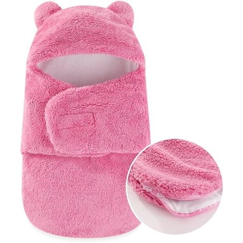 AiWMGL Couverture d'emmaillotage pour bébé garçon et fille en polaire chaude et réglable pour nouveau-né Rose 1-3 mois