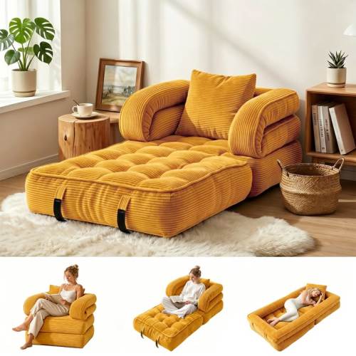 COTOSOF Folding Sofa Bed, Convertible Sleeper Chair with Armrests for Adults, Foldable Corduroy Boneless Bed, 3-in-1 Portable Futon Couch Floor Sofa