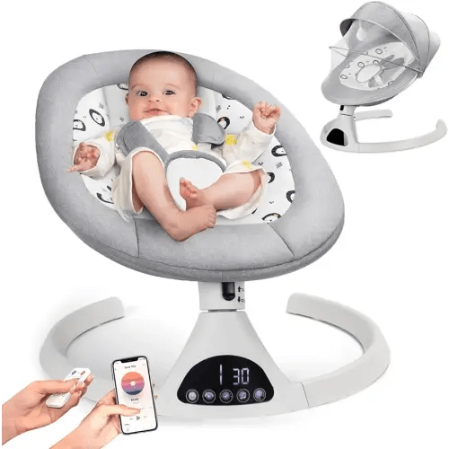 Electric Baby Swings for Infants to Toddler Baby Swing with 5-Speed 5-Point Carabiner,with Bluetooth Music 10-Preset Melodies Gray