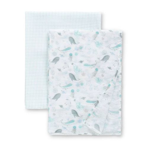 Delta Children 100% Cotton Muslin Baby Receiving Blankets - 2pk - Sea Life