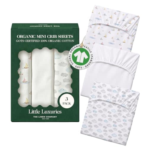 100% Organic Cotton Mini Crib Sheets, 27" x 39", Watercolors, 3-Pack | GOTS Certified, Soft Fitted Sheets for Mini Mattress, 5" Deep Pocket with Secure Elastic Fit, Boys & Girls